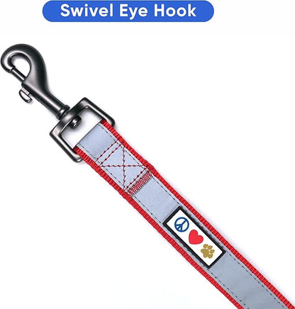 Pawtitas Personalized Red Dog Leash 6 ft Custom ID Lead for Dogs & Puppies Reflective Comfortable Padded Handle Embroidered Name & Phone Number