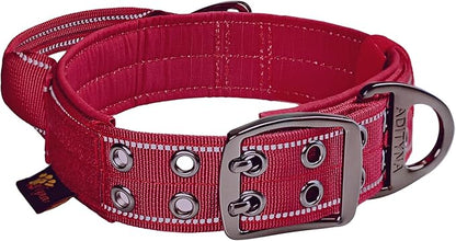 ADITYNA Heavy Duty Dog Collar for Extra-Large Dogs - Reflective Burgundy Collar with Handle for Training, and Walking - Wide, Thick, Tactical, Soft Neoprene Padded