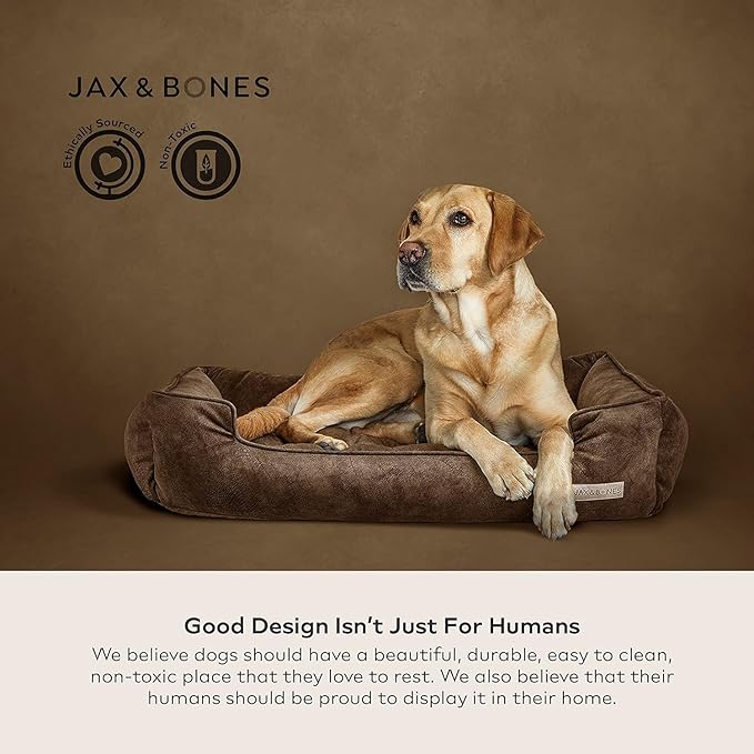 Jax & Bones Dog Bed Lounge - Machine Washable Bed for Dogs - Extra Heavy Duty Bolstered Sides - Large Stonewash Blue Dog Mat Beds | 39 x 32 Inches