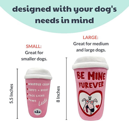 Huxley & Kent Funny Dog Toy w/Squeaker – Power Plush Squeaky Dog Toys for Small, Medium & Large Dogs – Soft Stuffed Animal for Indoor Play & Fetch - Be Mine Furever Latte, Large