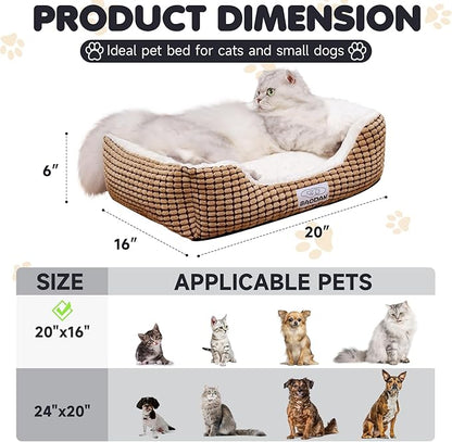 Baodan Small Dog Bed for Small Dogs, Cat Beds for Indoor Cats Washable, Rectangle Dog Bed, Warming Soft Calming Sleeping Puppy Bed Durable Pet Bed with Anti-Slip Bottom (20 inch, Coffee)