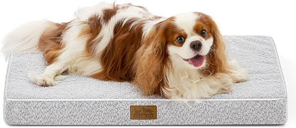 COZY KISS Dog Crate Bed for Small Size Dogs, Rectangular Orthopedic Cat Beds, Foam Anti-Slip Bottom Pet Mat with Washable Removable Cover, Suitable for Pet Up to 30 lbs, 24x16x3 inch, Grey