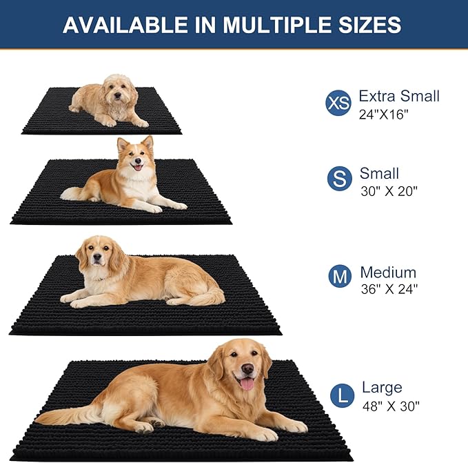 OLANLY Dog Door Mat for Muddy Paws 24x16, Ultra Absorbent Chenille Mud Doormat, Non-Slip Washable and Dirt Trapping Doormat for Indoor Entryway, Quick-Dry Indoor Pet Bed Mats for Dogs, Black