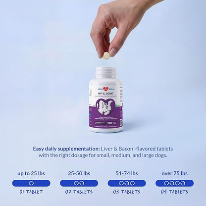 Hip and Joint Supplement for Dogs - Glucosamine for Dogs - Hip & Joint Support - Plus Chondroitin and MSM - Ease Inflammation, Antioxidant. (120 Chewable Tablets)