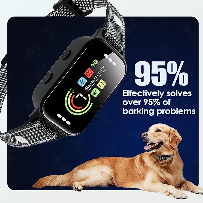 JEUJE Dog Bark Collar,Bark Collar for Large Medium Small Dogs 8-120lbs, AUTO Barking Collar, Bark Training Collar with 7-Level Sensitivity + 5 Safety Modes Humane Training System
