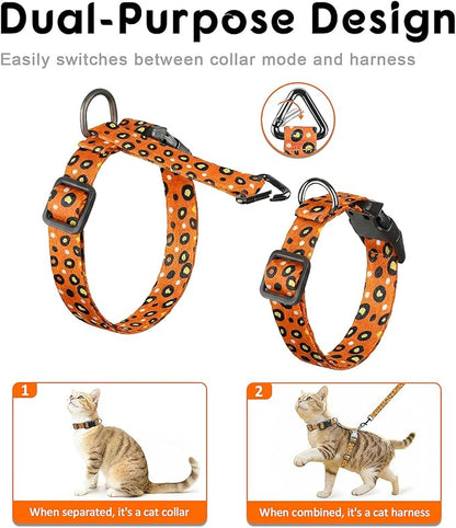 Halypet 2-Pack Cat Harness and Leash Set, Escape Proof 3-in-1 Adjustable Harness for Cats, Soft Lightweight, Easy On & Control for Walking, Travel & Outdoor Use, Medium (Orange & Blue)
