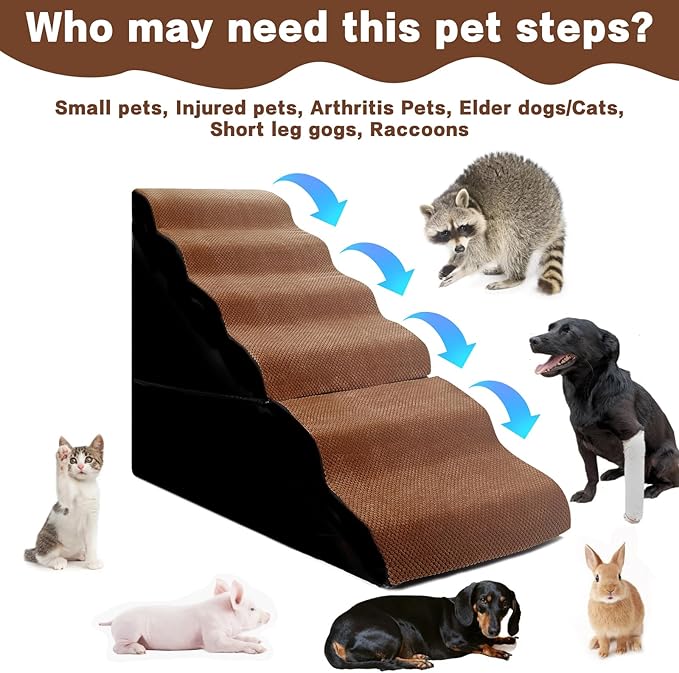 MALOROY Dog Steps for High Beds 30-32" H - 6-Step Dog Stairs for Small Dogs, 33D Foam Pet Steps for High Bed with Non-Slip Bottom and Washable Cover, Dogs Ramp for Bed Indoor, Brown