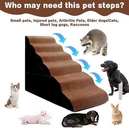 MALOROY Dog Steps for High Beds 30-32" H - 6-Step Dog Stairs for Small Dogs, 33D Foam Pet Steps for High Bed with Non-Slip Bottom and Washable Cover, Dogs Ramp for Bed Indoor, Brown