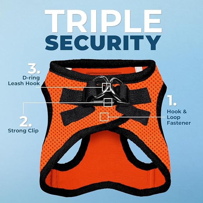 Best Pet Supplies Voyager Step-in Air Harness - All Weather Mesh, Reflective, No Pull Harness for Dogs, Cats - Secure with Hook & Loop Fastener, Buckle, Double D-Rings - Orange/Black Trim, XS