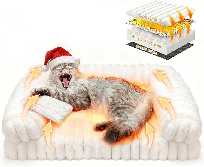 QOKO Cat Bed, Cat Beds for Indoor Cats, Winter Self Warming Pet Sofa Bed, Washable Medium Pet Bed for Puppy and Small to Large Kitten with Anti-Slip Bottom, Fits Up to 65lbs Pets