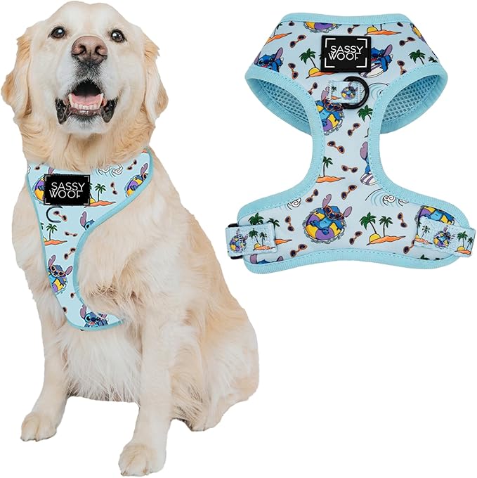 Sassy Woof Dog Adjustable Harness - Disney Stitch - XL, Breathable Mesh, No Pull Design with Two D-Rings, Patented Design, Perfect for Extra Large Dogs - Officially Licensed