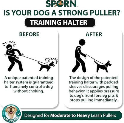 Original Sporn Halter - Medium Size No Pull Dog Harness for Large Dogs That Pull - Adjustable, Lightweight & Anti-Choke Dog Halter Harness for Training & Walking Strong Pullers, M, Blue