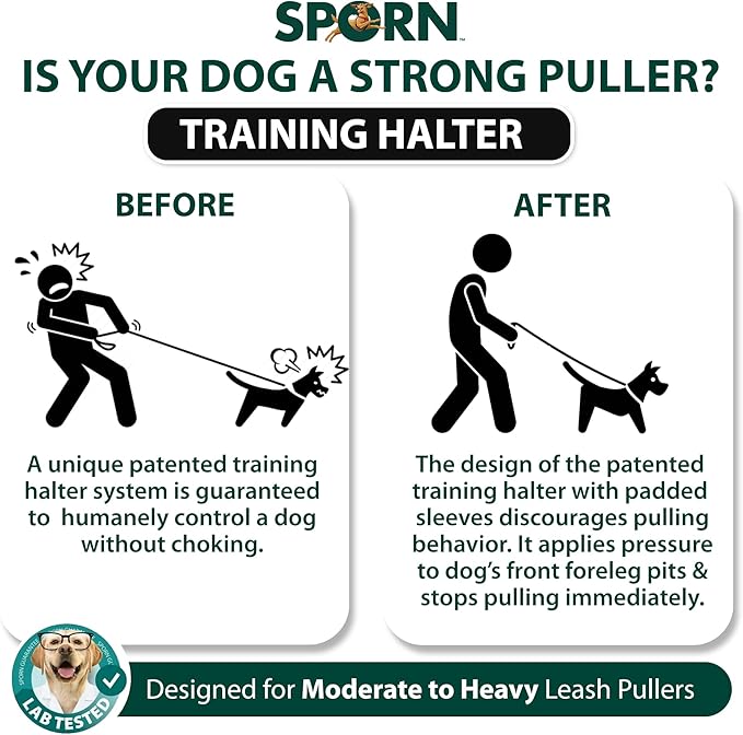 Sporn Original Training Halter, No Pull Dog Harness for Large Dogs with Blue Padded Sherpa Sleeves, Breathable Large Dog Harness No Pull, Provides to All Large Sized Breeds