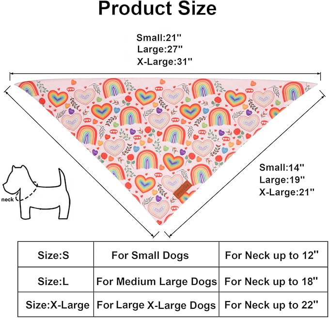 PTDECOR Rainbow Dog Bandanas Pride Day Dog Scarf Reversible Triangle LGBT+ Rainbow Bandanas for Small Dogs Pets (Pride, Small)