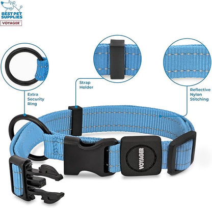 Best Pet Supplies Voyager Reflective Dog Leash or Collar with Neoprene Handle, for Small, Medium, and Large Breed Puppies, Cute and Heavy Duty for Walking, Running and Training - Baby Blue, L