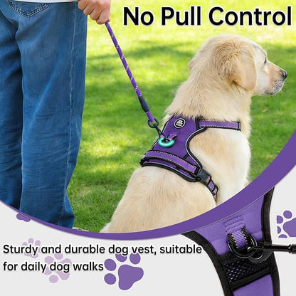 NESTROAD No Pull Dog Harness,Adjustable Oxford Dog Vest Harness with Leash,Reflective No-Choke Pet Harness with Easy Control Soft Handle for Large Dogs(X-Large,Purple)