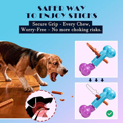 Apasiri Bully Stick Holder for Aggressive Chewers - Tough Dog Toy Prevent Choking and Free Up Your Hands, Bacon Flavored Nylon Chew Toy for Medium & Large Dogs to Keep Them Busy, Gift for Dogs, Pink