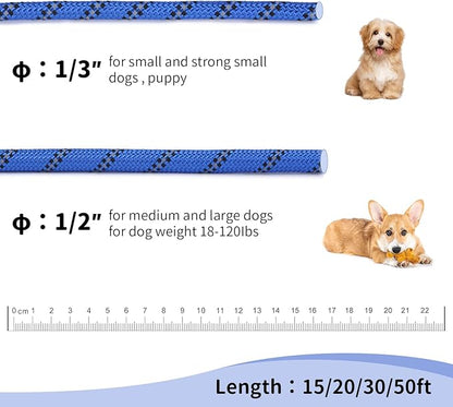 Long Dog Leash for Training 50Ft-Reflective Nylon Rope with Swivel Hook-Recall Agility Lead for Large Small Medium Dogs Outside Walking Hiking-Royal Blue Diam 1/2"