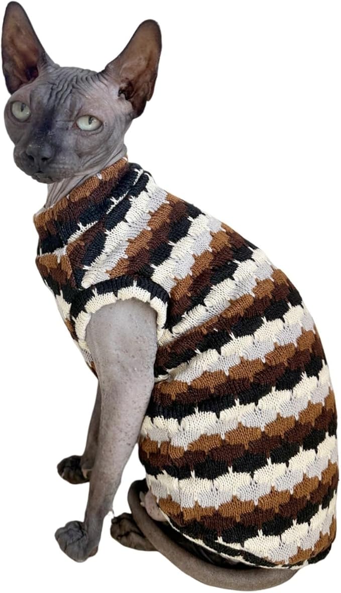Sphynx Cat Clothes Hairless Cat Vest Elastic Cat Sweater Outfit, Pet Clothes for Sphynx Cat Coat for Cats and Small Dogs Apparel, Hairless cat Shirts Sweaters (Chestnut, Small)