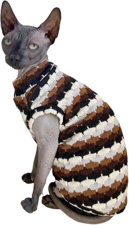 Sphynx Cat Clothes Hairless Cat Vest Elastic Cat Sweater Outfit, Pet Clothes for Sphynx Cat Coat for Cats and Small Dogs Apparel, Hairless cat Shirts Sweaters (Chestnut, Medium)