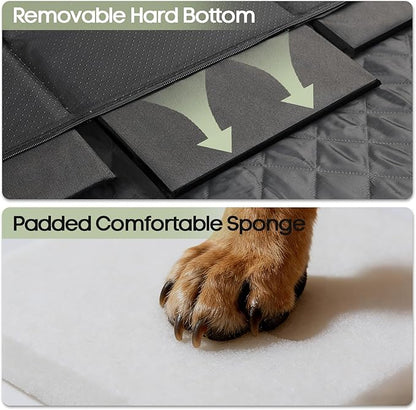 Smatto Dog Car Seat Cover for Back Seat, Hard Bottom Back Seat Extender Supports 400lbs, Waterproof Rear Seat Pet Cover, Dog Hammock with Mesh Window for Car SUV and Trucks