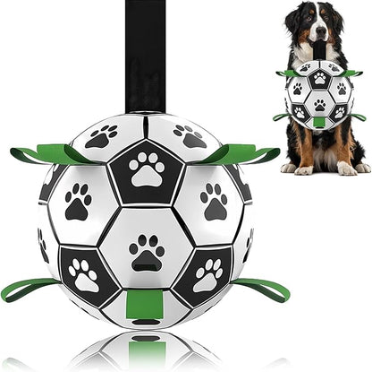 Domchan Ropes Soccer Balls Toy - Interactive Dog Toys for Tug of War, Puppy Birthday Gifts, Water Toy, Durable Balls World Cup for Large Dogs (9 Inch)