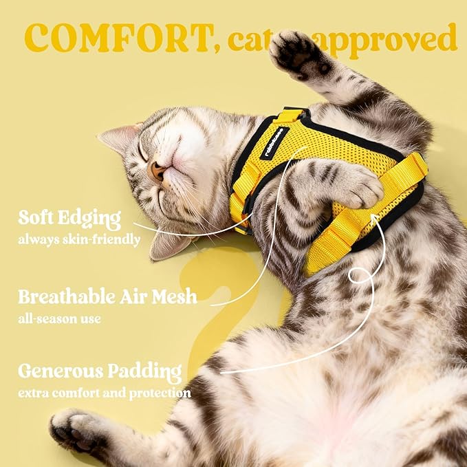 rabbitgoo Cat Harness and Leash for Walking, Escape Proof Soft Adjustable Vest Harnesses for Cats, Easy Control Breathable Reflective Strips Jacket, Yellow, M