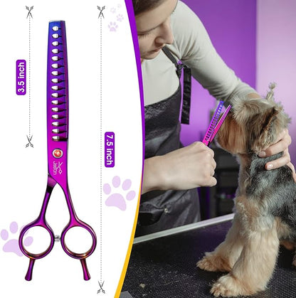 JASON 7.5" Dog Grooming Scissor - Professional Chunker Shear with Ergonomic Handle Japanese Stainless Steel Hair Scissor for Dogs, Cats and Other Pets, Sharp (Chunker, Purple) Christmas Gift