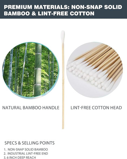 400pcs Dog Ear Swabs 6 Inch - Extra Long Bamboo Cotton Buds for Dog Ear Cleaning, Gun Cleaning, Detailing - Flexible & Sturdy Bamboo Handle, Lint-Free Precision Tips with 4-Pack Storage