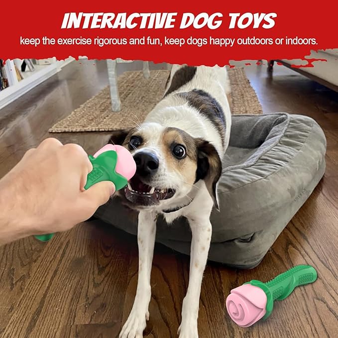 ucho Dog Toys for Aggressive Chewers, Dog Toy for Dogs, Interactive Chew Toys for Training and Cleaning Teeth (Champagne, Roses)