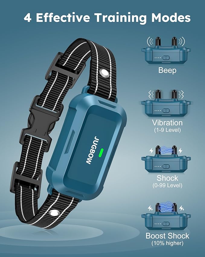 Jugbow Dog Shock Collar - 4200FT Dog Training Collar with Remote, IPX8 Waterproof Electric Dog Collar with 4 Training Mode for 10-120lbs Dogs(Blue)