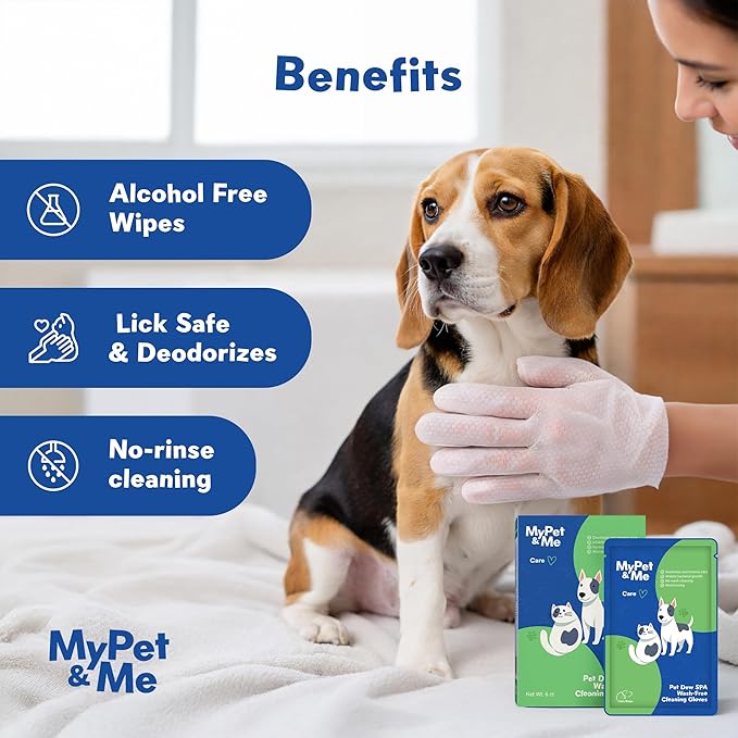 My Pet & Me – Pet Glove Wipes for Dogs & Instant Bath Gloves for Dogs | No-Rinse Deodorizing Grooming Mitts | Instant Bath Cleaning Gloves for Dogs & Cat Cleaning Gloves for Easy Cleaning, 6 Count