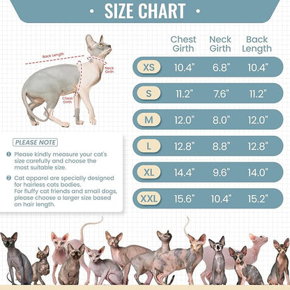 DENTRUN Sphynx Hairless Cats Shirt Pullover Kitten T-Shirts, Breathable Cat Wear Turtleneck Sweater Adorable Cat's Clothes Vest Pajamas Jumpsuit