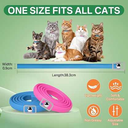 Puyrzoe Flea Collar for Cats 4 Pack, Natural Cat Flea and Tick Prevention Collar, 32-Month Full Protection, Adjustable Cat Flea and Tick for Kittens and Cats, Waterproof, 2 Pink & 2 Blue
