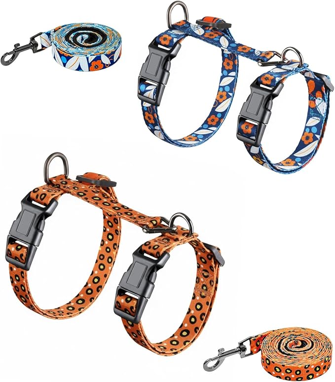 Halypet 2-Pack Cat Harness and Leash Set, Escape Proof 3-in-1 Adjustable Harness for Cats, Soft Lightweight, Easy On & Control for Walking, Travel & Outdoor Use, Small (Navy & Orange)