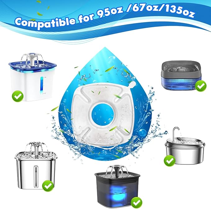 32 Pcs Cat Water Fountain Replacement Filters, 16 Pack Filters 16 Pack Pre- Sponges Fit for 67oz, 95oz, 135oz Automatic Pet Fountain Dog Water Dispenser
