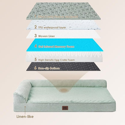 EHEYCIGA Large Dog Bed Memory Foam for Crate, Orthopedic Dog Bed Large Size Dogs with Washable Removable Cover, Waterproof Pet Sofa Couch with Nonskid Bottom, 35x22x6, Greyish Green