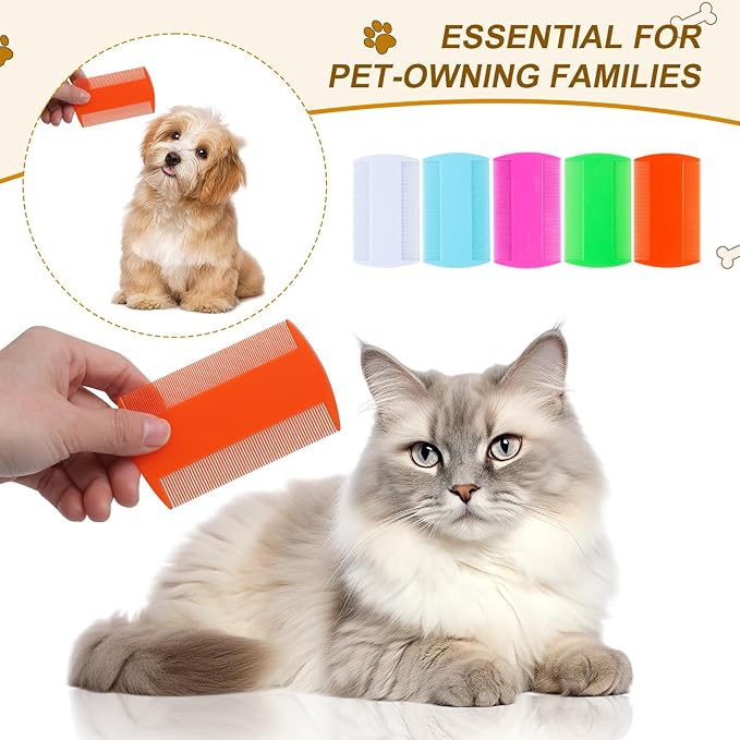 RMERVE 100 Pcs 5 Colors Double Side Tooth Pet Flea Comb Bulk for Cats Dogs Lice and Tick Comb for Small Cats Dogs Kitten Indoor