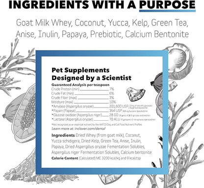 InClover Dog and Cat Dental Powder for Teeth Cleaning and Enamel and Gum Health, Natural Pet Supplement, Breath Freshener - Naturally Flush Away Tartar, No Brushing Necessary
