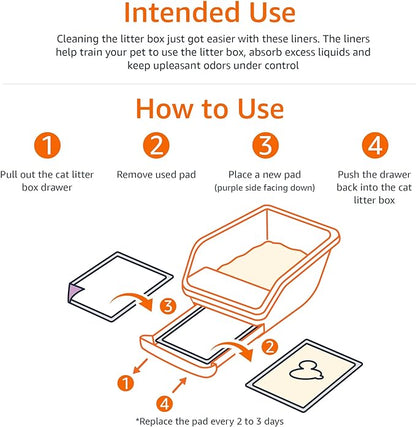 Amazon Basics Cat Pee Pads, 60 Count, Universal Fit for Litter Box, Odor Control, Unscented, White/Purple