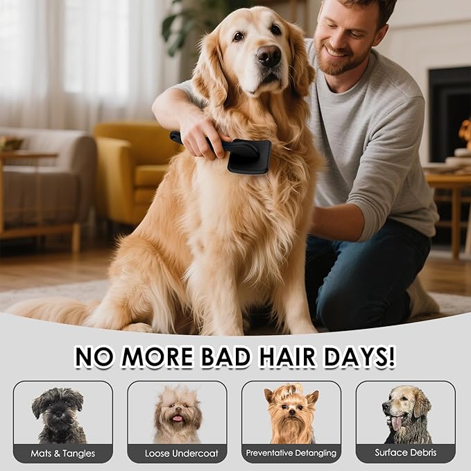 Large Slicker Brush for Dogs,Doodle Brush for Poodles, Goldendoodles, Labradoodle, Extra Long Pins for Detangling Matted Fur & Reducing Shedding, Dog Grooming Kit with Wooden Handle. Black