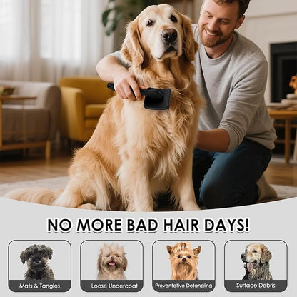 Large Slicker Brush for Dogs,Doodle Brush for Poodles, Goldendoodles, Labradoodle, Extra Long Pins for Detangling Matted Fur & Reducing Shedding, Dog Grooming Kit with Wooden Handle. Black