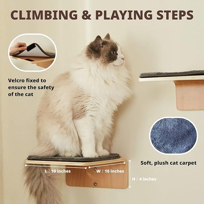 LIORCE Cat Wall Shelf with Two Steps - Wave Cat Shelves and Perches for Wall - Wall Mounted Cats Furniture for Sleeping, Playing, Climbing, and Lounging