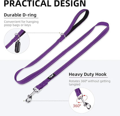PUPTECK Reflective Dog Leash with Comfortable Padded Handle Durable Nylon Dog Lead for Small Medium and Large Dogs Cats Walking Running Training Outside, Purple