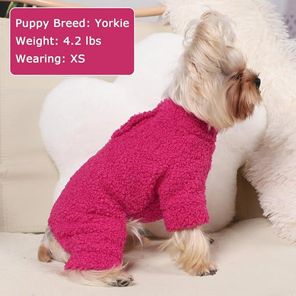 Dog Sweaters for Small Dogs Winter Dog Pajamas Sized Dogs Boy Girl Fleece Pet Clothes Puppy Outfit 4 Legs Jumpsuits for Chihuahua Yorkie Cat Apparel, Rose, M