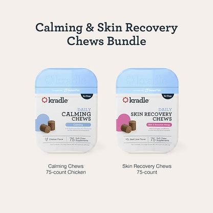 Kradle Calming & Skin Chews for Dogs - 2 Pack (75 Each) - L-Theanine GABA + Biotin Collagen - Occasional Anxiety Support & Soothes Environmental Skin Irritation