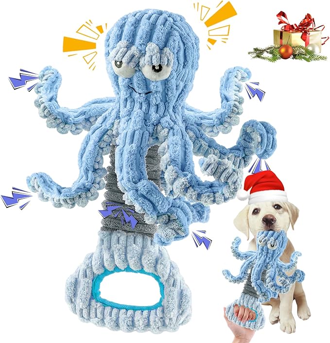 Squeaky Dog Toys, Octopus Dog Toy Interactive Tug of War Puppy Toy to Keep Them Busy(Blue)