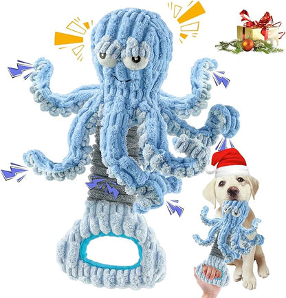 Squeaky Dog Toys, Octopus Dog Toy Interactive Tug of War Puppy Toy to Keep Them Busy(Blue)