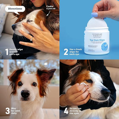 Veterinary Formula Smart Coat Complex Eye + Face Wipes for Dogs & Cats, 100 ct – Gently Remove Tear Stains, Clean Facial Fur & Eye Discharge, Fragrance-Free, Pre-Moistened