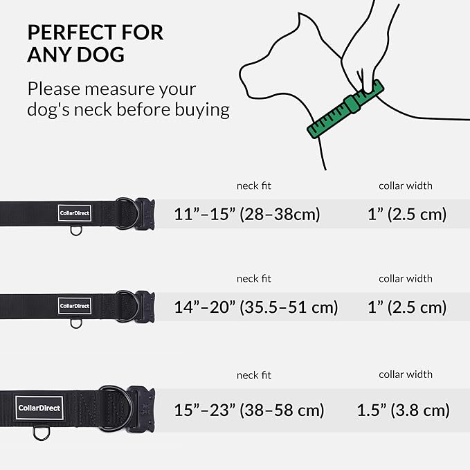 Heavy Duty Dog Collar for Large or Medium Dogs, Adjustable Strong Dog Collar for Active Dogs, Double-Layered Nylon (Black, 15-23)